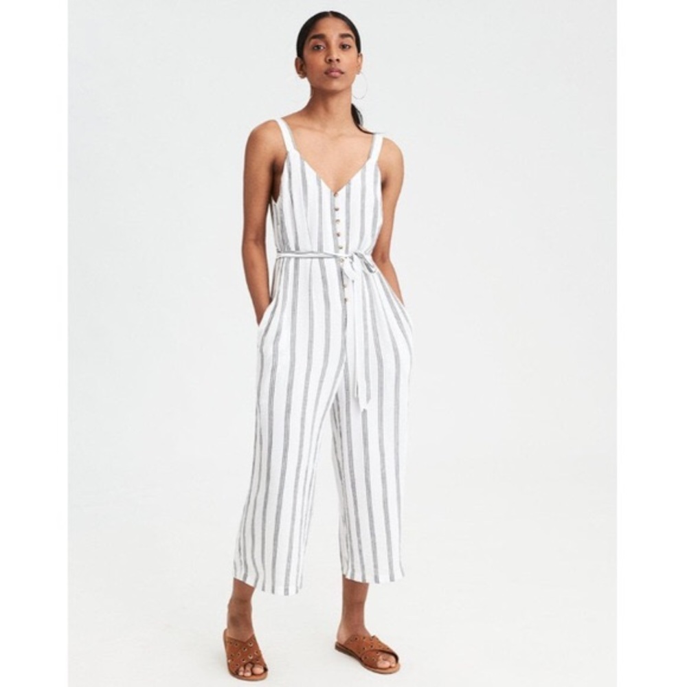 American Eagle Black and White Striped Jumpsuit